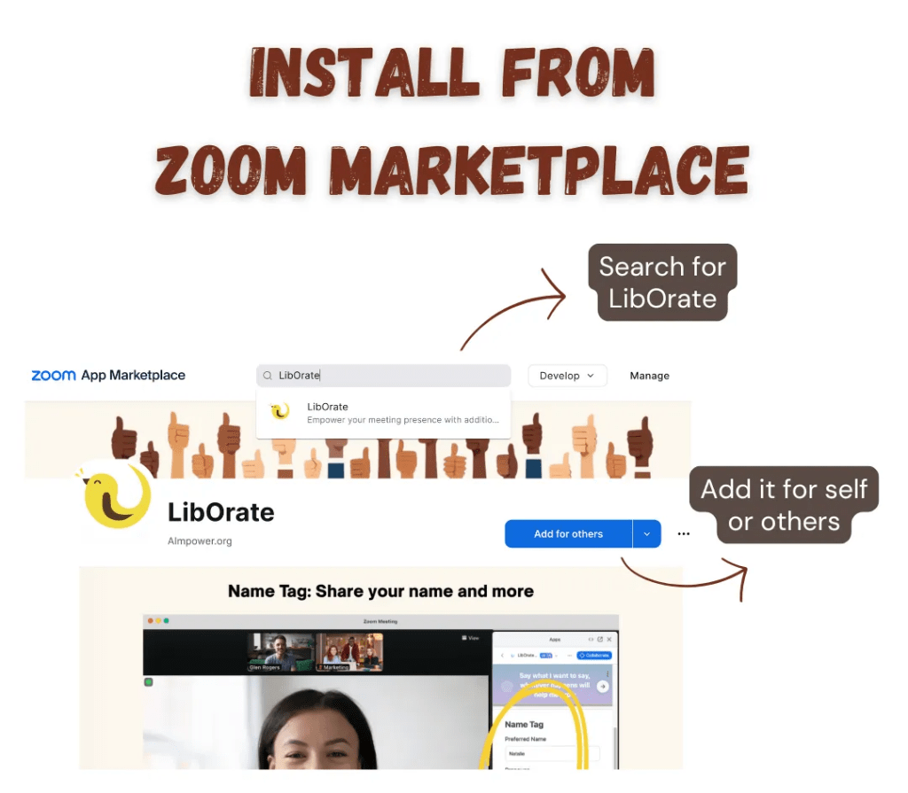 Screenshot of LibOrate home page in Zoom Market place.