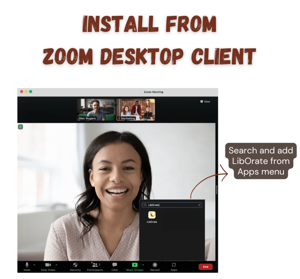 Screenshot of LibOrate installed directly from Zoom desktop client -> App.